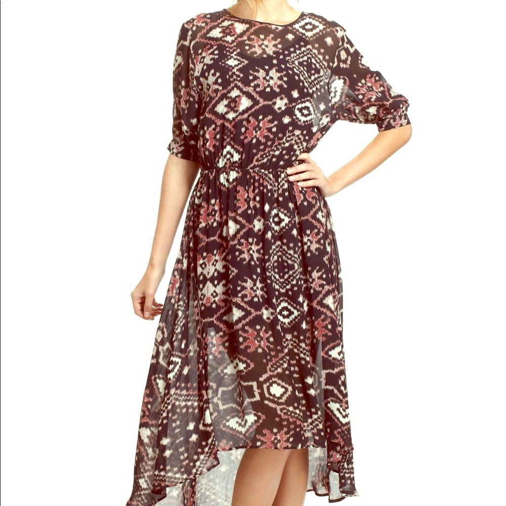 Ikat Print Split Back Dress
